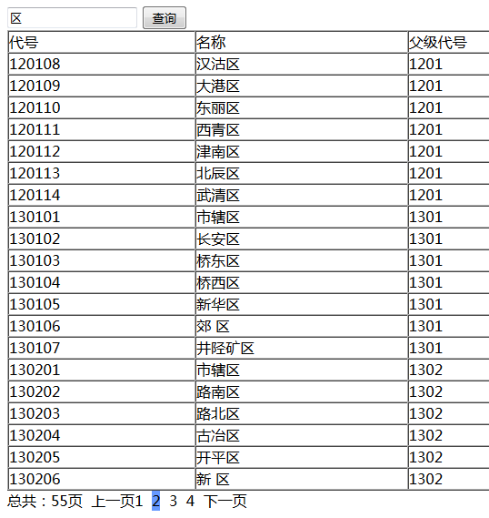 ajax的分页查询示例（不刷新页面）