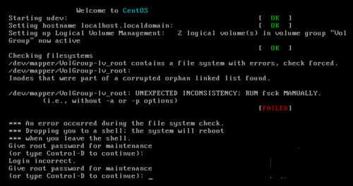 UNEXPECTED INCONSISTENCY: RUN fsck MANUALLY