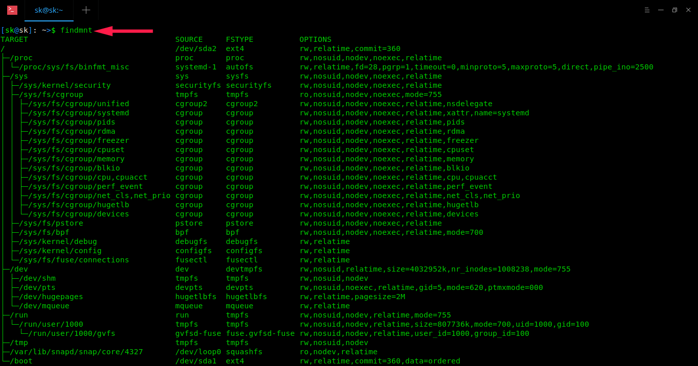 Linux中查看已挂载的文件系统类型的示例