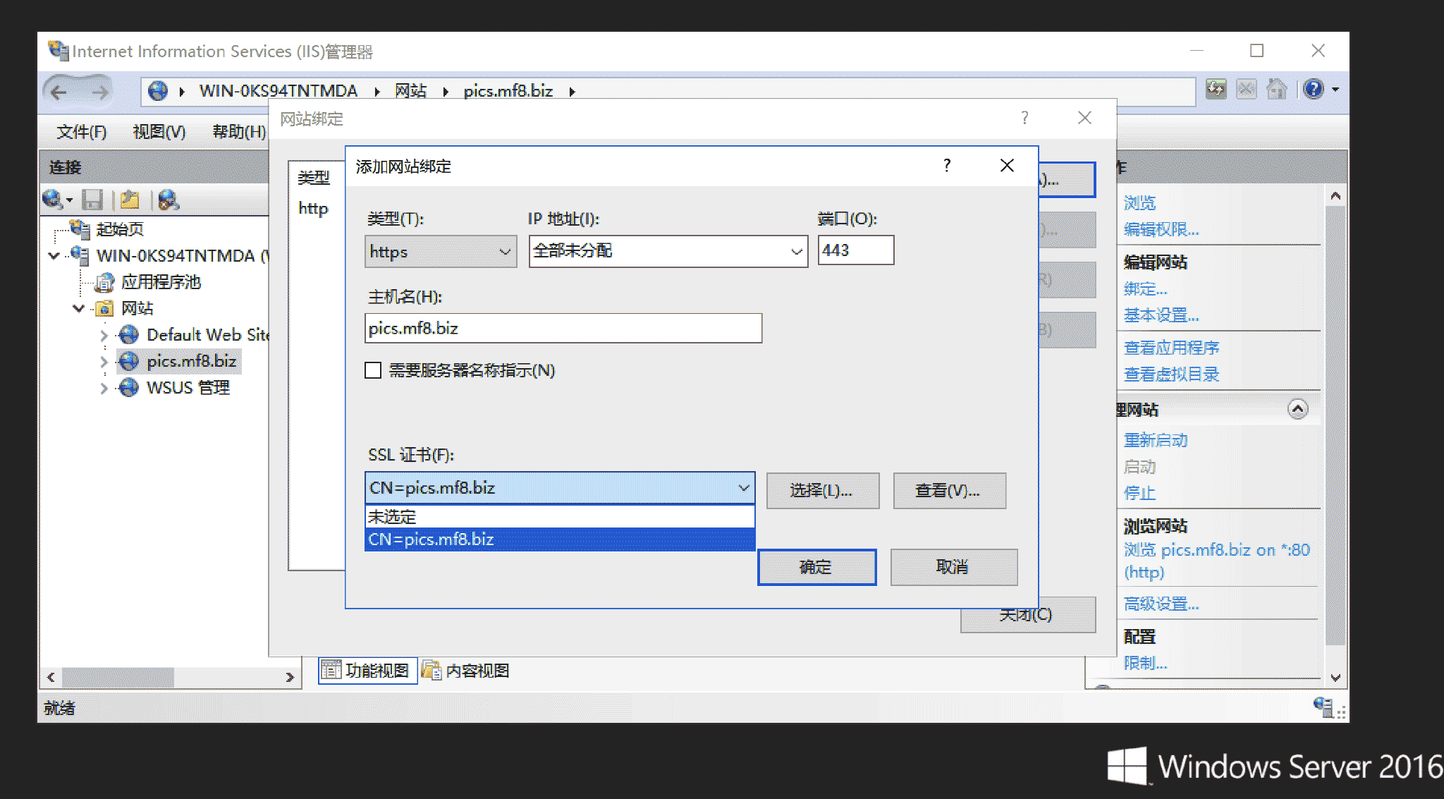 Windows Server 2016 IIS10 设置HTTPS HTTP/2 并跑分到 A+