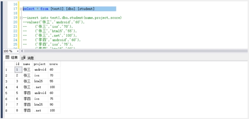 SQL Server基础之行数据转换为列数据