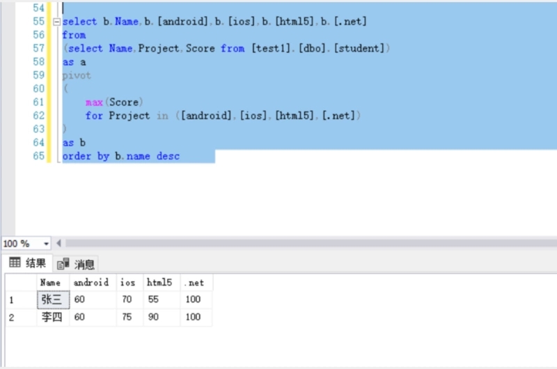 SQL Server基础之行数据转换为列数据