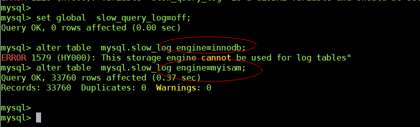 MySQL中slow_log表无法修改成innodb引擎怎么办