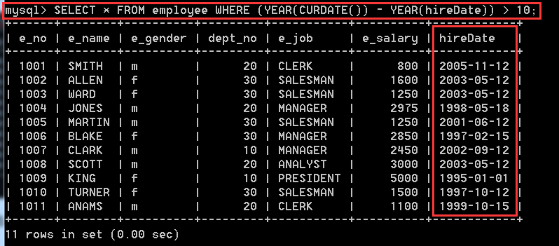 MySQL数据库中表查询操作的示例分析