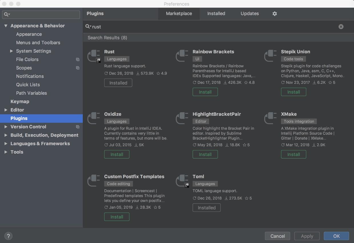 如何在IntelliJ中安装Rust IDE插件