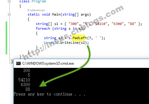 c#实现输出的字符靠右对齐的示例