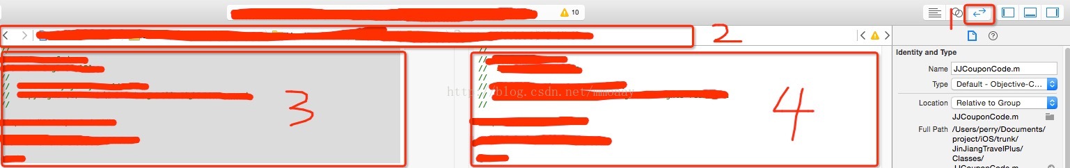IOS 开发之xcode对比两个分支中同一个文件