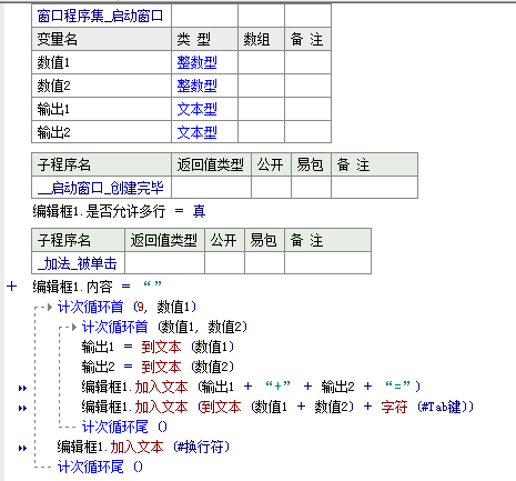 易语言中如何实现九九乘除加减表