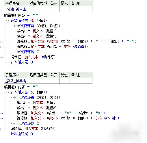 易语言中如何实现九九乘除加减表