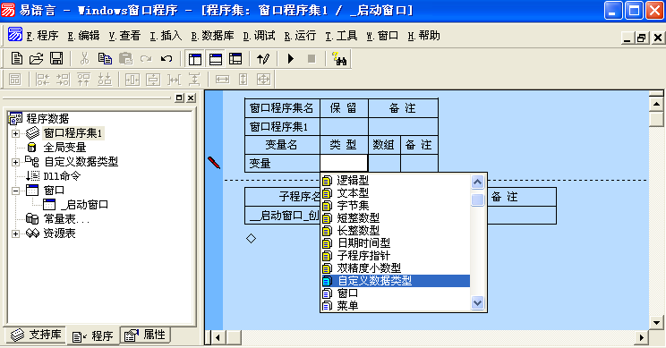 易语言中自定义数据类型的示例分析