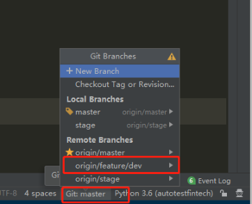pycharm中切换Git远程分支的方法