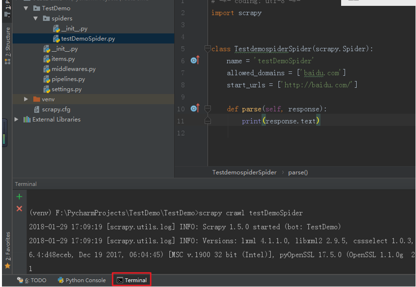 关于pycharm运行scrapy的方法