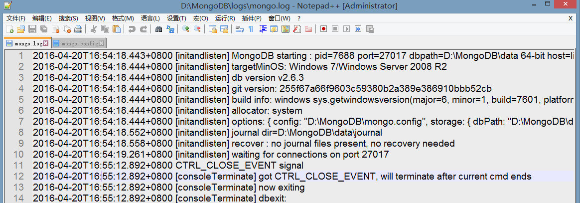 解决启动mongodb出现错误代码10061的方法