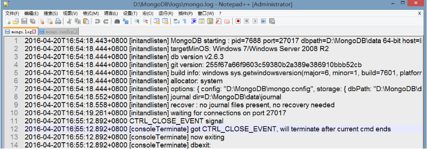 解决mongodb启动出现错误10061的方法