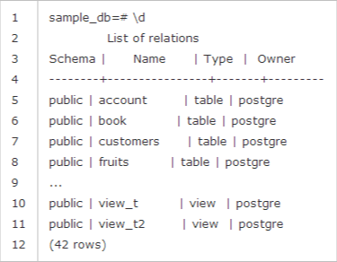 postgresql查看有哪些表的方法
