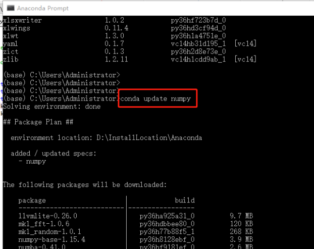 在anaconda中升级numpy的步骤