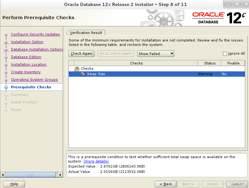 安裝oracle12c時(shí)swap不足怎么辦