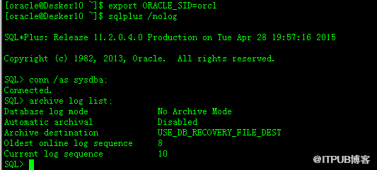 oracle11g设置归档模式和非归档模式