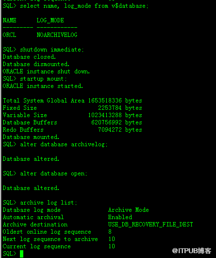 oracle11g设置归档模式和非归档模式