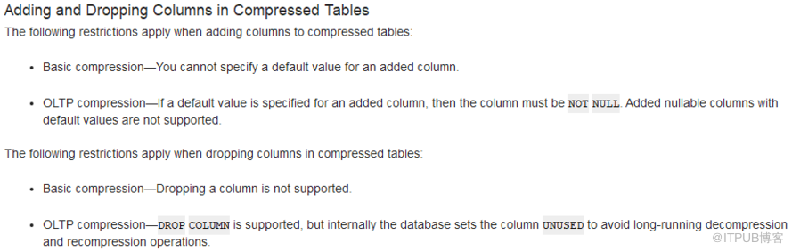 ORA-39726:unsupported add/drop column operation on compressed tables