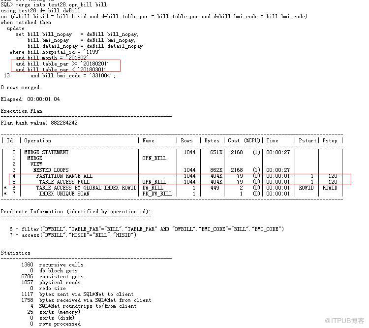 ORACLE sql merge into update where條件位置與性能消耗