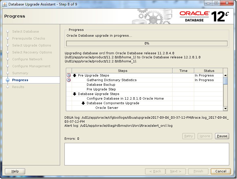 Oracle 11.2.0.4升级到12.2.0.1