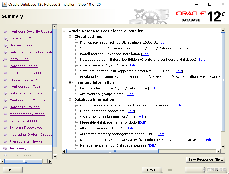 Centos  7.4 安装Oracle 12c