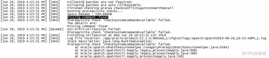 ORACLE 12C opatch fuser與ChecksystemCommandAvailable failed