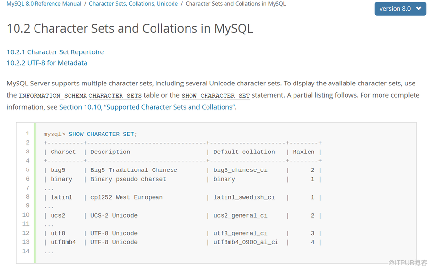 MySQL 不同版本默认字符集