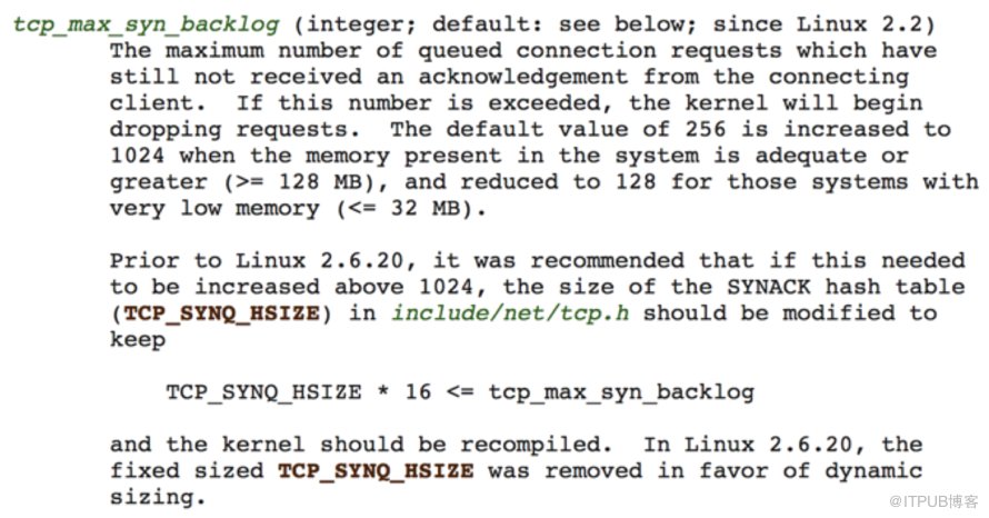 查阅linux tcp内核参数kernel parameter tcp_max_syn_backlog含义之一