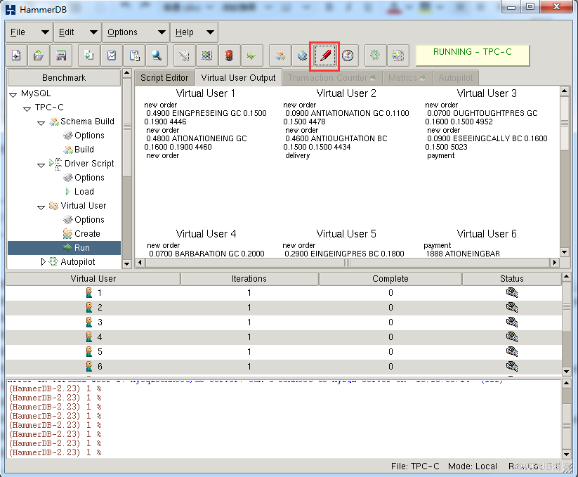 MySQL中怎么使用hammerdb进行基准测试