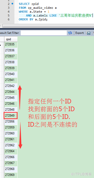 指定一个ID找到上下的范围