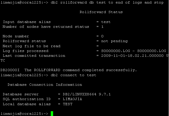 DB2中rollforward命令怎么用