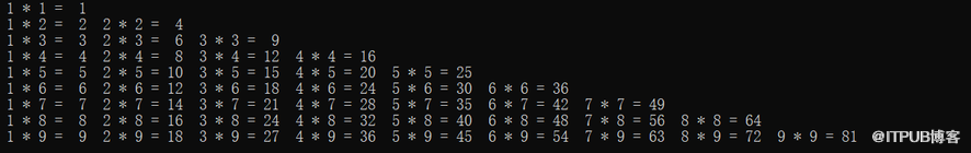 Python使用双层列表推导式输出九九乘法表