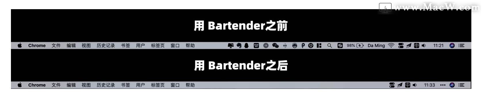 macOS应用Bartender怎么让Mac 菜单栏井然有序