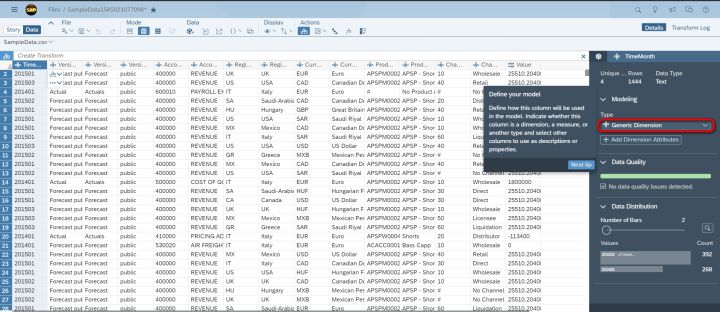 如何从CSV文件导入数据到Analytics Cloud里创建模型和Story