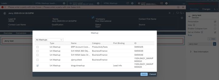 SAP Cloud for Customer里新的Lead UI对Mashup集成的支持原理是什么