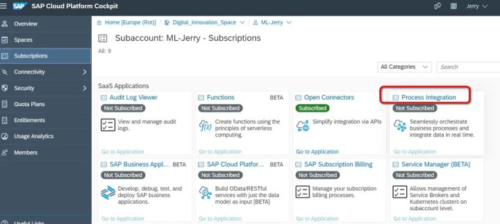 怎么给SAP云平台购买的账号分配Process Integration服务