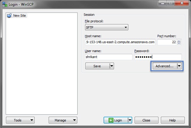winscp中使用sudo登录服务器的方法