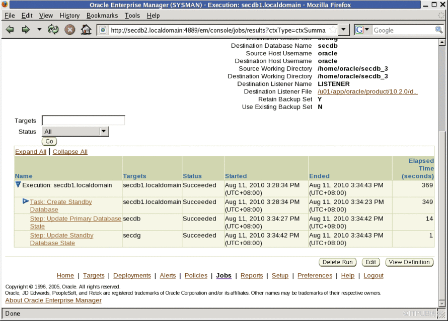 【DataGuard】使用Grid Control快速部署Oracle物理Data Guard