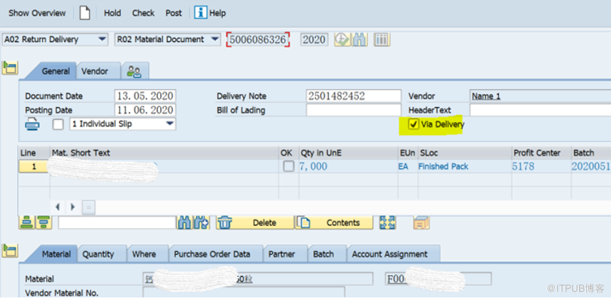 SAP MM MIGO界面里的'Via Delivery'选项是什么