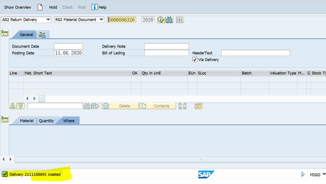 SAP MM MIGO界面里的'Via Delivery'选项是什么