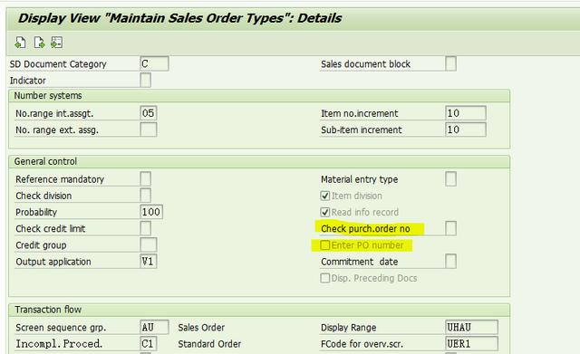 SAP SD销售订单类型配置里PO的字段有哪些