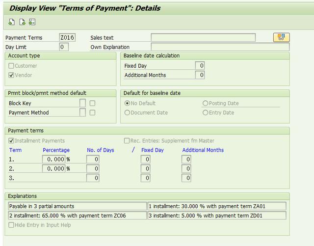 SAP MM 分期付款条件下的付款方式是什么
