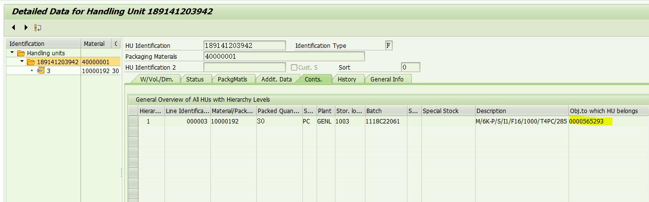 SAP HU上面的Obj.to Which HU Belongs欄位是怎樣的