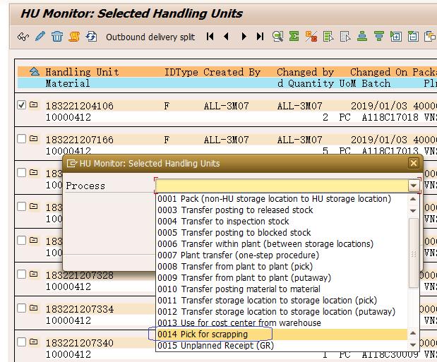 SAP HUM 事务代码HUMO为整托做Scrap