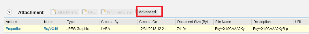 如何启用SAP CRM附件UI上的advanced按钮
