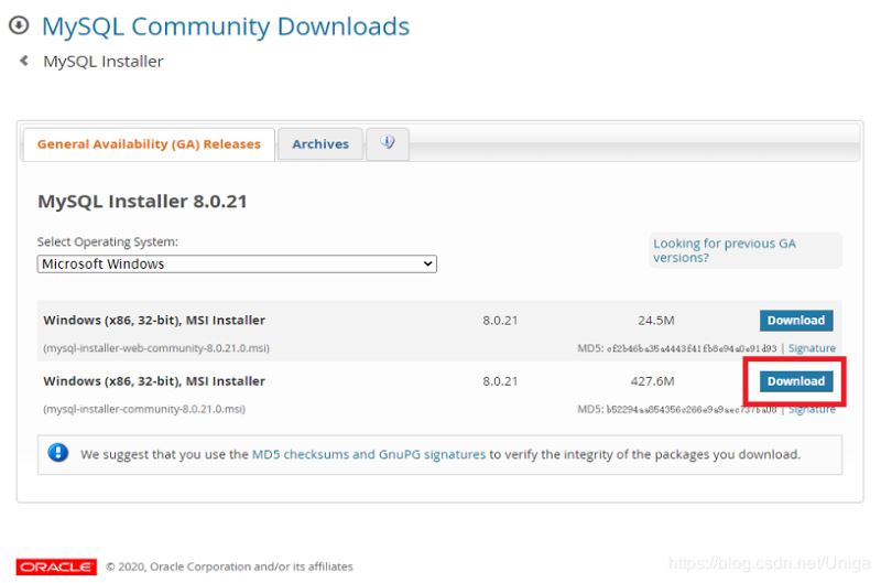 安装MySQL8.0.21.0社区版的方法步骤