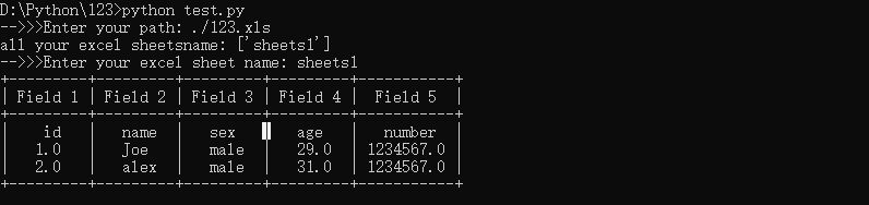 python在CMD界面實(shí)現(xiàn)讀取excel所有數(shù)據(jù)的方法