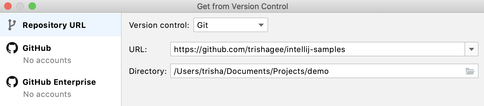 如何将Git存储库克隆到本地IntelliJ IDEA项目中